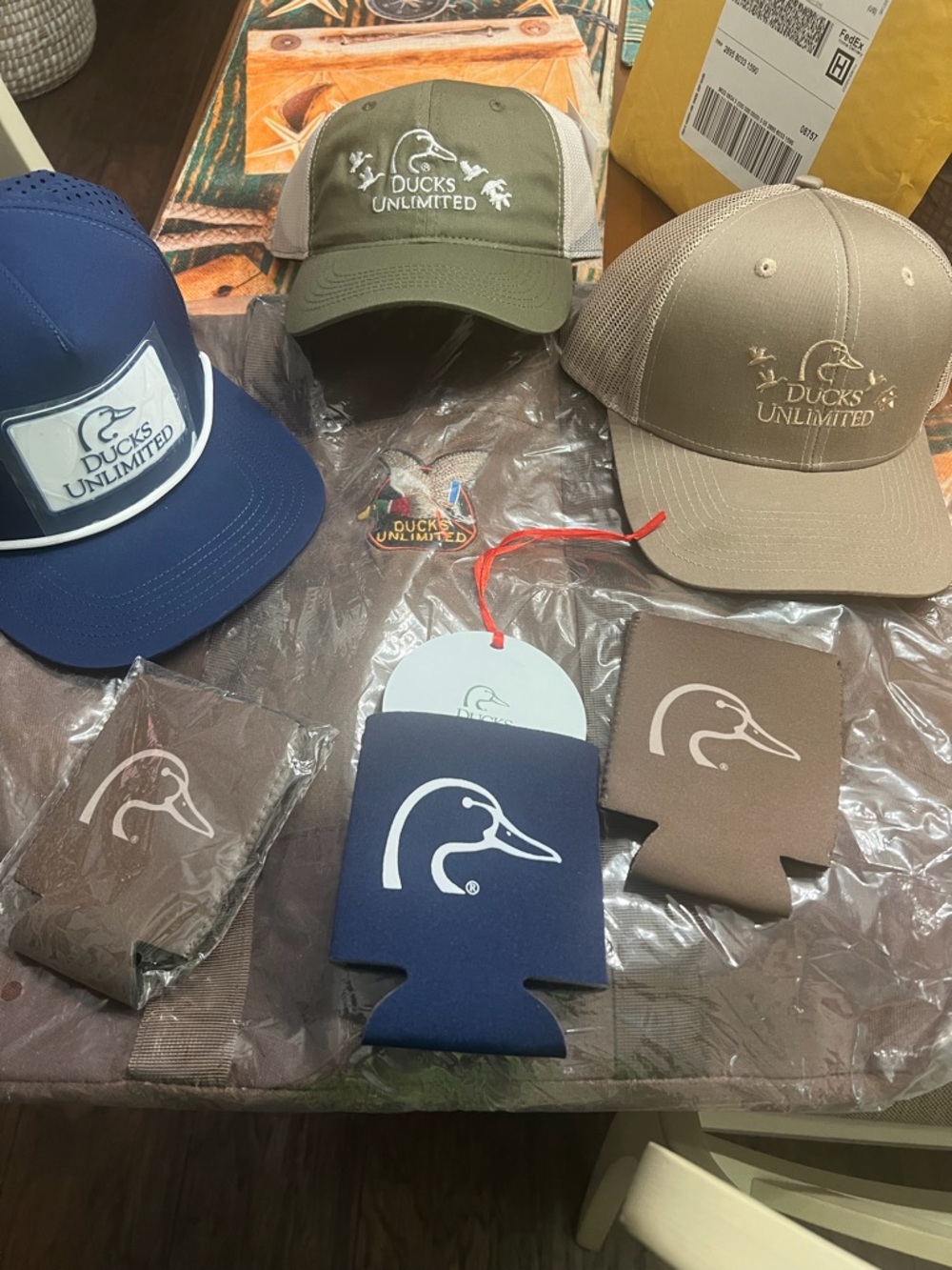 Men's Trucker Cap & Koozie Bundle - Olive, Tan, Navy